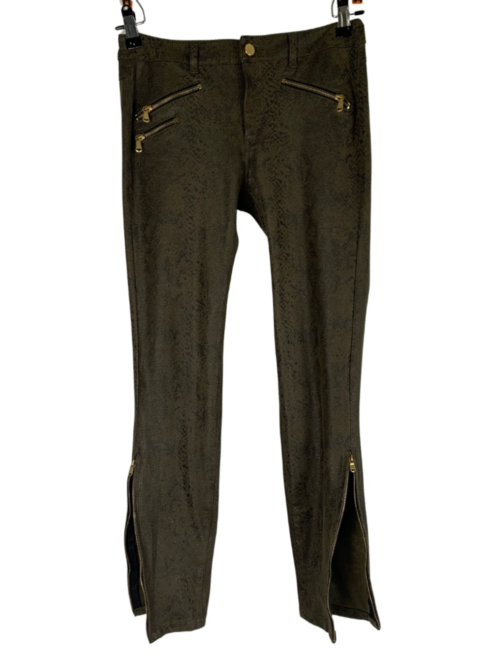 Zara Basics Snake Print Faux Suede Leggings Women's 4 Flat Front Zippers Indie